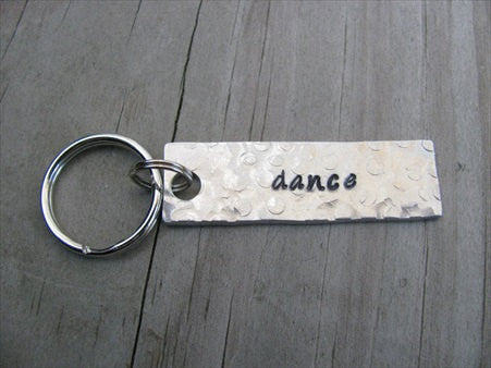 Dance Keychain - "dance"  - Hand Stamped Metal Keychain- small, narrow keychain
