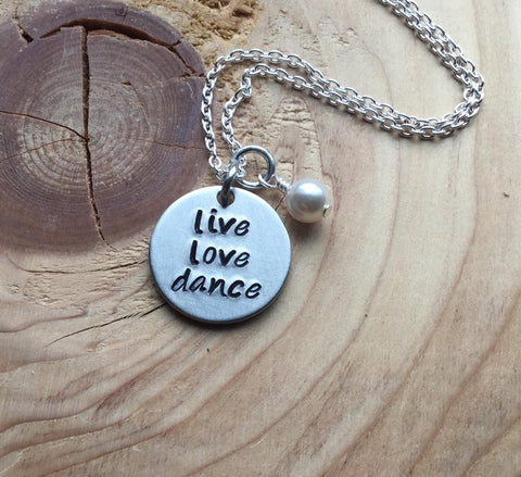 Dance Necklace- Hand-Stamped Necklace "live love dance" with an accent bead in your choice of colors