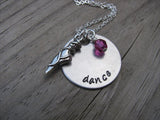 Dancer's Inspiration Necklace- "dance" with ballet shoe charm   - Hand-Stamped Necklace with an accent bead in your choice of colors