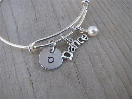 Dance Charm Bracelet -Adjustable Bangle Bracelet with an Initial Charm and an Accent Bead of your choice