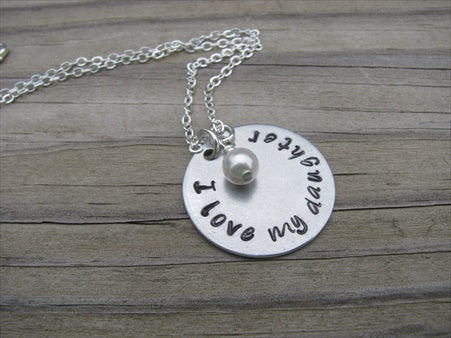 I Love My Daughter Inspiration Necklace- "I love my daughter" - Hand-Stamped Necklace with an accent bead in your choice of colors