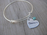 Personalized Heart Bracelet- Hand-Stamped heart with a name of your choice  - Hand-Stamped Bracelet -Adjustable Bangle Bracelet with an accent bead of your choice