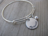 Diabetic Bracelet - Hand-Stamped Medical Alert Bracelet " diabetic"   -Adjustable Bangle Bracelet with an accent bead of your choice