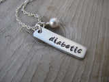 Diabetic Necklace- Medical Alert Necklace-brushed silver rectangle "diabetic"- Hand-Stamped Necklace