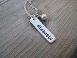 Diabetic Necklace- Medical Alert Necklace-brushed silver rectangle "diabetic"- Hand-Stamped Necklace