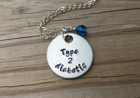 Diabetic Type 1 or 2 Necklace- Hand-Stamped Necklace "Type 1 or Type 2 diabetic" with an accent bead in your choice of colors