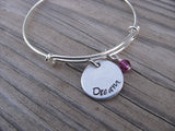 Dream Inspiration Bracelet- "dream"  - Hand-Stamped Bracelet  -Adjustable Bangle Bracelet with an accent bead of your choice