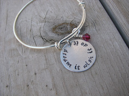 Dream It Wish It Do ItInspiration Bracelet- "dream it wish it do it" - Hand-Stamped Bracelet- Adjustable Bangle Bracelet with an accent bead of your choice