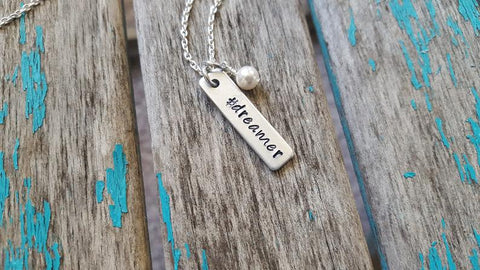 Dreamer Inspiration Necklace "#dreamer"- Hand-Stamped Necklace with an accent bead of your choice
