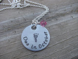 Expectant Mother Necklace, Baby Shower Gift- hand-stamped footprint, with "Due in (month)" - Hand-Stamped Necklace with an accent bead in your choice of colors