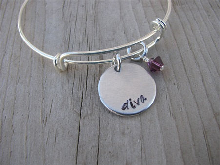 Diva Inspiration Bracelet- "diva"  - Hand-Stamped Bracelet  -Adjustable Bangle Bracelet with an accent bead of your choice