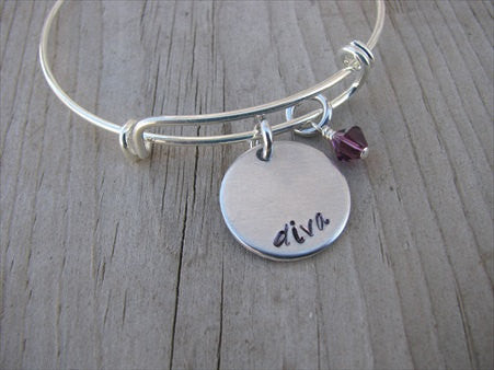 Diva Inspiration Bracelet- "diva"  - Hand-Stamped Bracelet  -Adjustable Bangle Bracelet with an accent bead of your choice