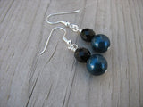 Peacock Blue/Petrol Blue and Black Beaded Earrings