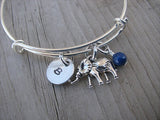 Elephant Charm Bracelet -Adjustable Bangle Bracelet with an Initial Charm and Accent Bead of your choice