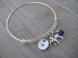 Elephant Charm Bracelet -Adjustable Bangle Bracelet with an Initial Charm and Accent Bead of your choice