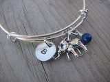 Elephant Charm Bracelet -Adjustable Bangle Bracelet with an Initial Charm and Accent Bead of your choice