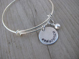 Endurance Inspiration Bracelet- "endurance"  - Hand-Stamped Bracelet  -Adjustable Bangle Bracelet with an accent bead of your choice