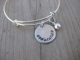 Endurance Inspiration Bracelet- "endurance"  - Hand-Stamped Bracelet  -Adjustable Bangle Bracelet with an accent bead of your choice
