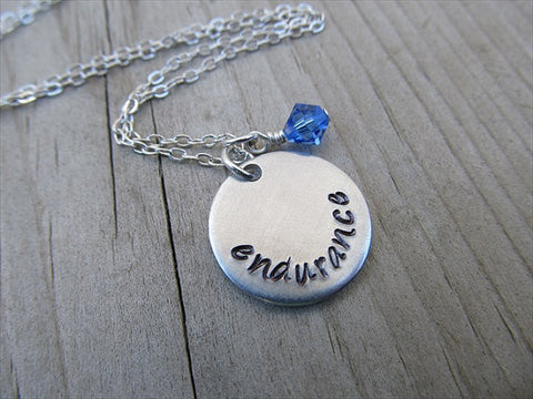 Endurance Inspiration Necklace- "endurance"- Hand-Stamped Necklace with an accent bead in your choice of colors