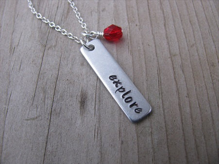 Explore Inspiration Necklace "explore"- Hand-Stamped Necklace with an accent bead in your choice of colors