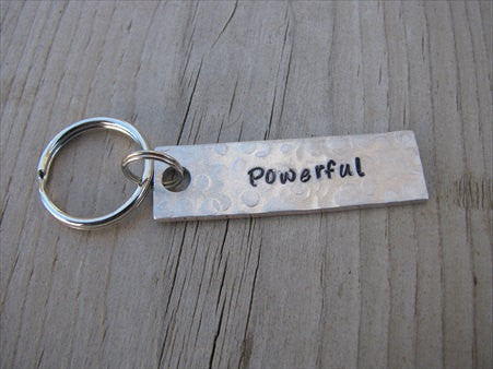 Powerful Inspiration Keychain - "Powerful"  - Hand Stamped Metal Keychain- small, narrow keychain