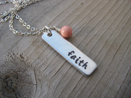 Faith Inspiration Necklace "faith"- Hand-Stamped Necklace with an accent bead in your choice of colors