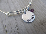Family Bracelet- "family"  - Hand-Stamped Bracelet -Adjustable Bangle Bracelet with an accent bead in your choice of colors