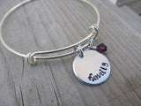 Family Bracelet- "family"  - Hand-Stamped Bracelet -Adjustable Bangle Bracelet with an accent bead in your choice of colors