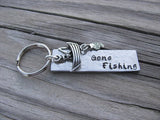 Gift for Dad, Grandpa, Uncle, Husband- Keychain- "Gone Fishing"- Keychain- Textured, with Fishing Boat Charm