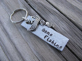 Gift for Dad, Grandpa, Uncle, Husband- Keychain- "Gone Fishing"- Keychain- Textured, with Fishing Boat Charm