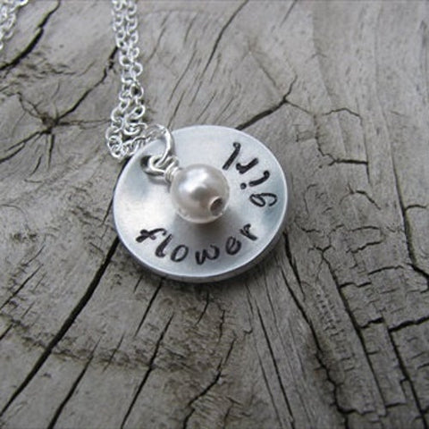 Flower Girl Inspiration Necklace- "flower girl"- Hand-Stamped Necklace with an accent bead in your choice of colors
