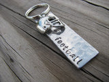 Football Keychain- with name of your choice or "football" with football helmet charm- Keychain- Small, Textured, Rectangle Key Chain