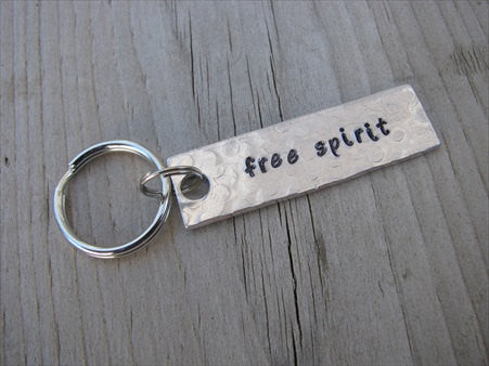 Free Spirit Inspiration Keychain - "free spirit" - Hand Stamped Metal Keychain- small, narrow keychain