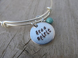 Free Spirit Bracelet- "free spirit"  - Hand-Stamped Bracelet- Adjustable Bangle Bracelet with an accent bead of your choice