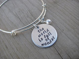 The World is Full of Wonder Bracelet- "the world is full of wonder" - Hand-Stamped Bracelet- Adjustable Bangle Bracelet with an accent bead of your choice