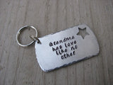 Gift for Grandma- Grandma Keychain- Brushed Silver Keychain with Star Cut-out "Grandma has love like no other" - Hand Stamped Metal Keychain