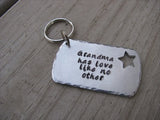 Gift for Grandma- Grandma Keychain- Brushed Silver Keychain with Star Cut-out "Grandma has love like no other" - Hand Stamped Metal Keychain