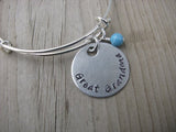 Great Grandma Inspiration Bracelet- "Great Grandma" - Hand-Stamped Bracelet- Adjustable Bangle Bracelet with an accent bead of your choice