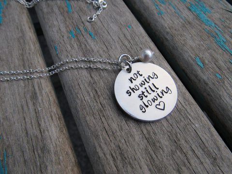 Adoption Inspiration Necklace- "not showing still glowing" - Hand-Stamped Necklace with an accent bead in your choice of colors