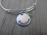 Grandma Bracelet- "Grandma"  - Hand-Stamped Bracelet- Adjustable Bangle Bracelet with an accent bead of your choice