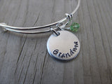 Grandma Bracelet- "Grandma"  - Hand-Stamped Bracelet- Adjustable Bangle Bracelet with an accent bead of your choice