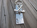 Golf Keychain- with name of your choice or "golf" with golf charm- Keychain- Small, Textured, Rectangle Key Chain