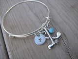 Golf Charm Bracelet- Adjustable Bangle Bracelet with an Initial Charm and Accent Bead of your choice