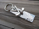 Golf Keychain- with name of your choice or "golf" with golf charm- Keychain- Small, Textured, Rectangle Key Chain