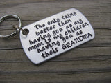 Gift for Grandma- Grandma Keychain- "The only thing better than having you as my mom is my children having you as their GRANDMA"- Hand Stamped Metal Keychain