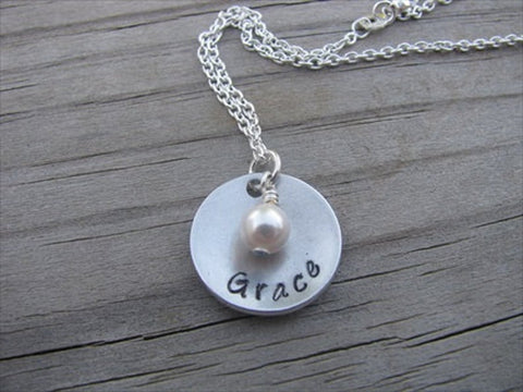 Grace Necklace- "Grace"- Hand-Stamped Necklace with an accent bead in your choice of colors