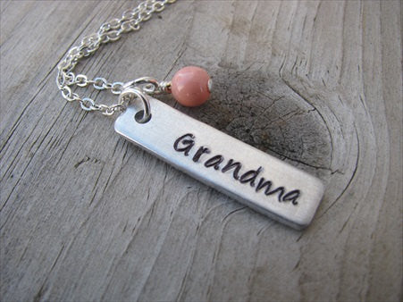 Grandma Necklace- "Grandma" -Hand-Stamped Necklace with an accent bead of your choice