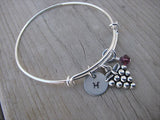 Grapes Charm Bracelet- Adjustable Bangle Bracelet with an initial charm and accent bead of your choice