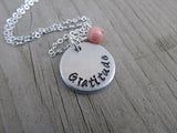 Gratitude Inspiration Necklace- "Gratitude"  - Hand-Stamped Necklace with an accent bead of your choice