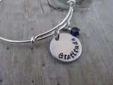 Gratitude Inspiration Bracelet- "Gratitude"  - Hand-Stamped Bracelet- Adjustable Bangle Bracelet with an accent bead of your choice